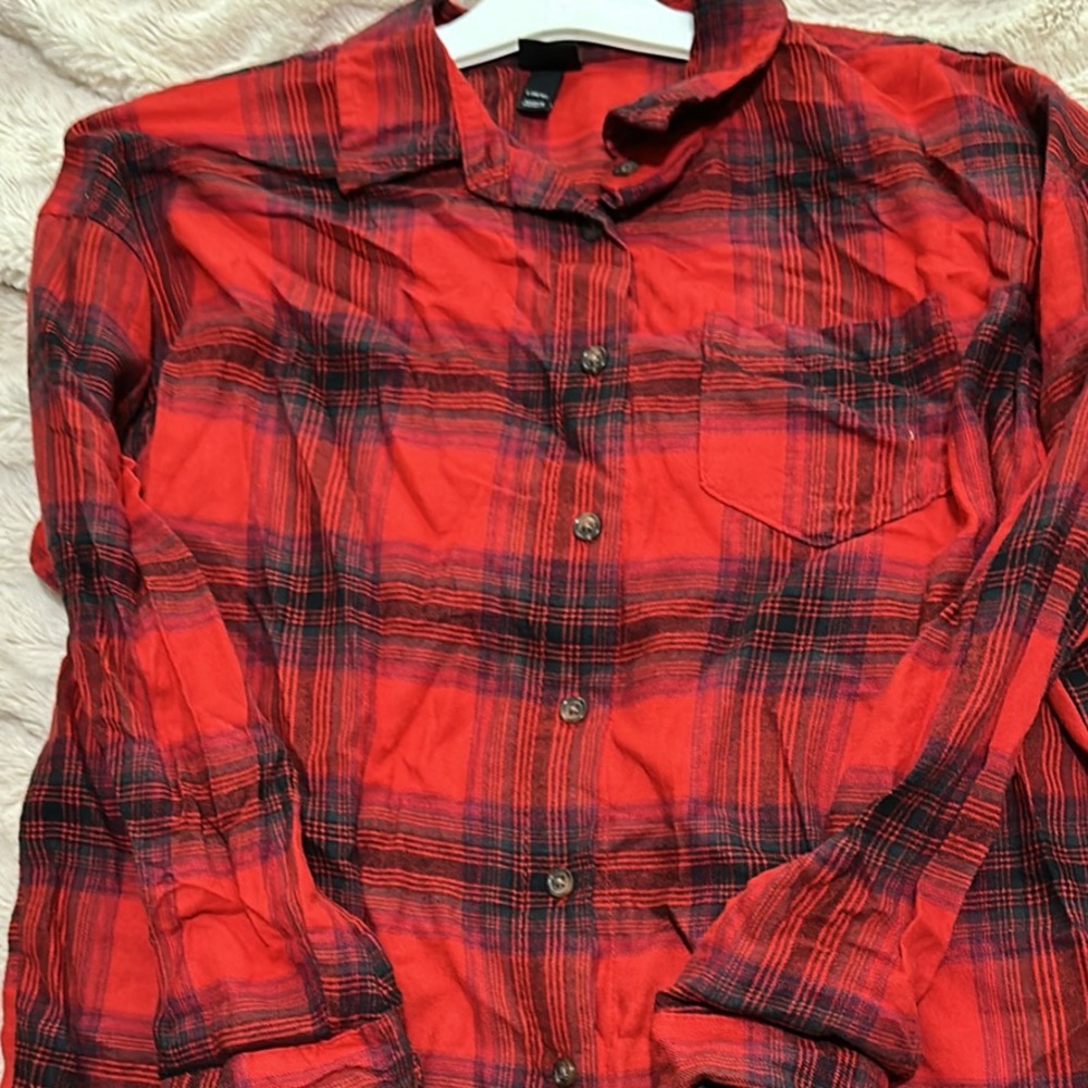 Red and Black Plaid Button-Up Shirt
